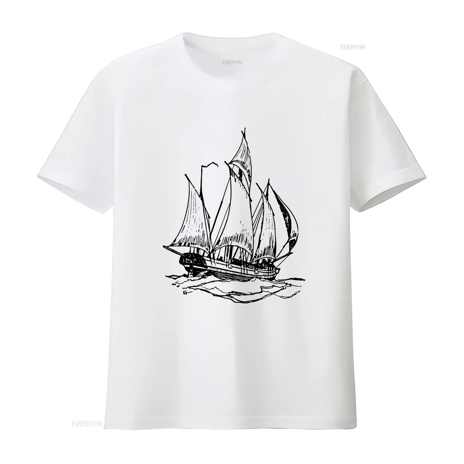 Vintage Yacht Fashion - تي شيرت كلاسيكي بطبعة قارب شونر