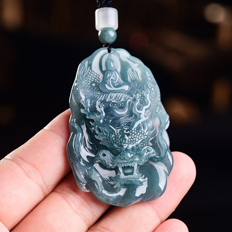 Vintage Fashion Jewelry - قلادة التنين من اليشم البورمي الطبيعي،
