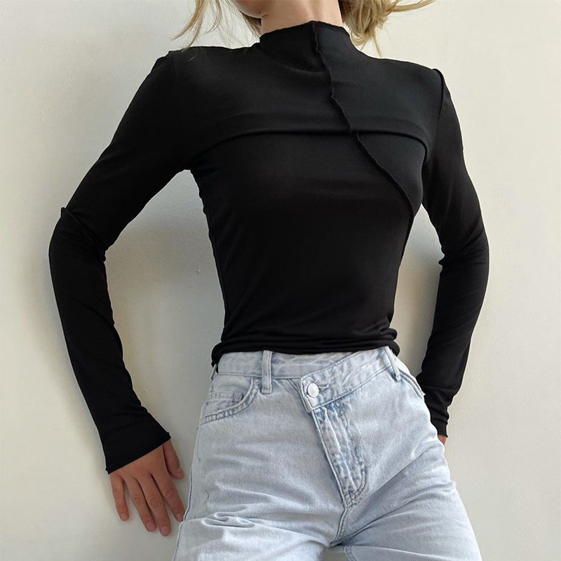 Turtleneck Knit 90S - 2025 الخريف الياقة المدورة Y2K كم