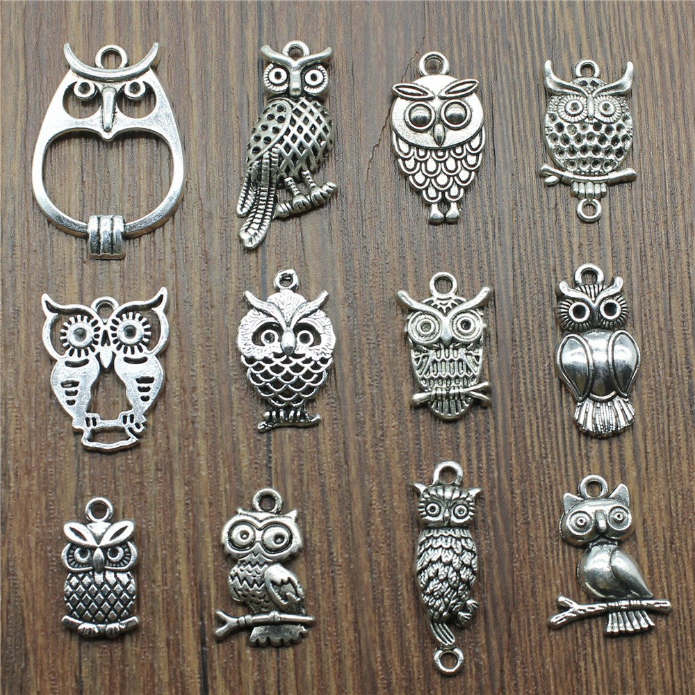 Vintage Fashion Jewelry - 10 قطع سحر البومة العتيقة الفضة