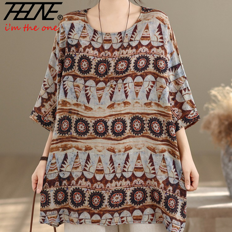Vintage Fashion Fabrics - بلوزة نسائية صيفية عصرية بمقاسات كبيرة