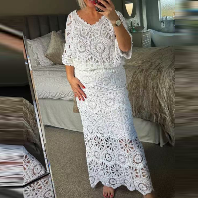 V Vintage Fashion - طقم تنورة طويلة أنيق للحفلات بأكمام