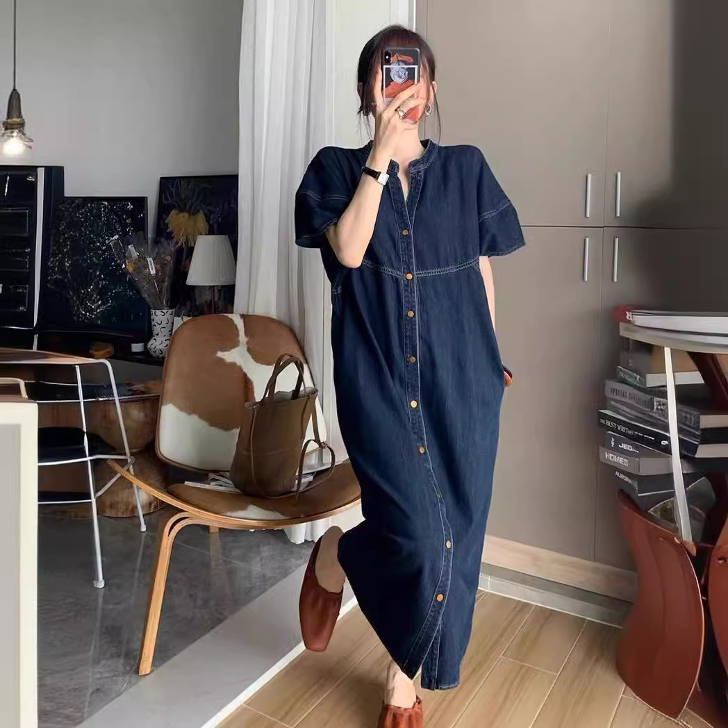 فستان جينز فضفاض جديد بتصميم ف - مراجعة V Vintage Fashion وسعره